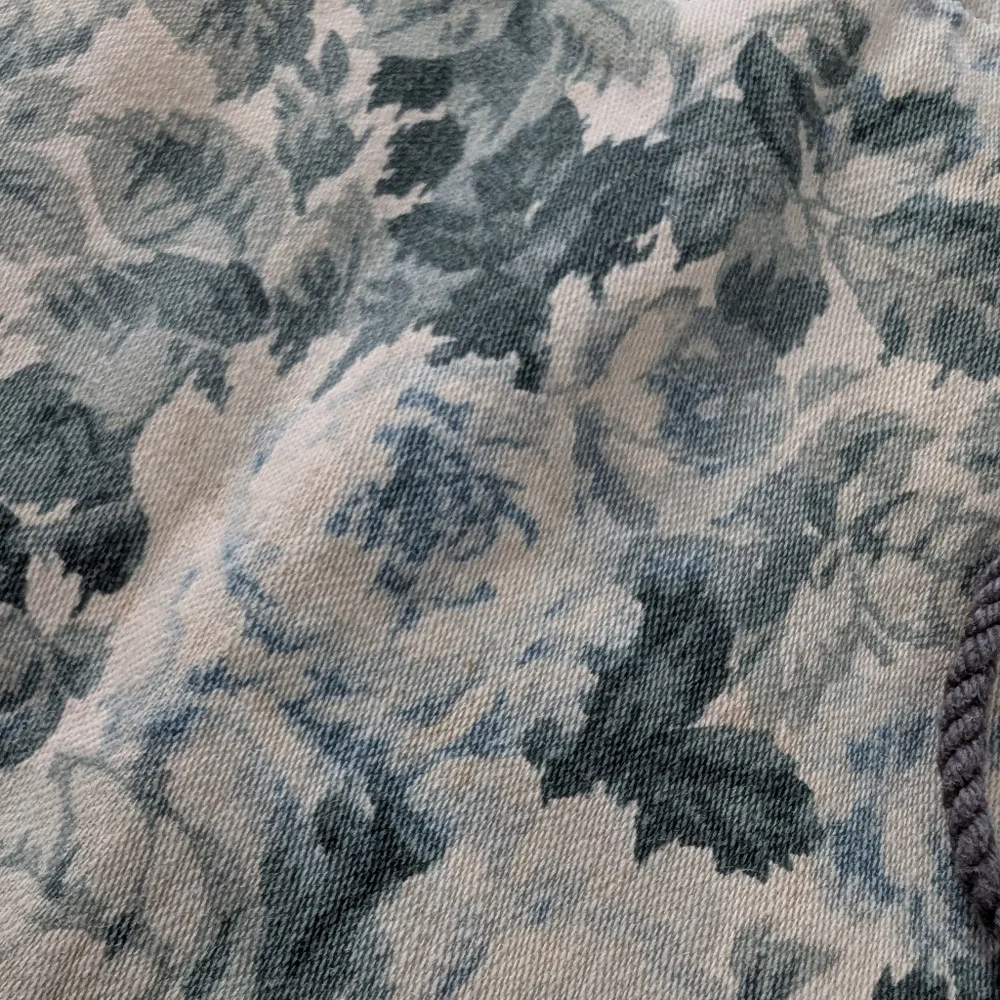 VINTAGE Floral Fabric Drawstring Bag Makeup Jewelry Blue Green 1940 9x9